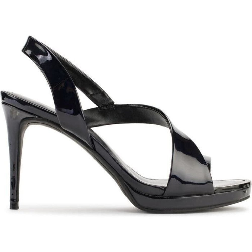 DKNY Diva Asymmetrical Slingback Stiletto Sandals Black Patent Leather Size 5.5